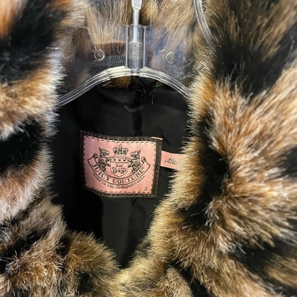 JUICY couture leopard print fur jacket sz 3 - Picture 2 of 3